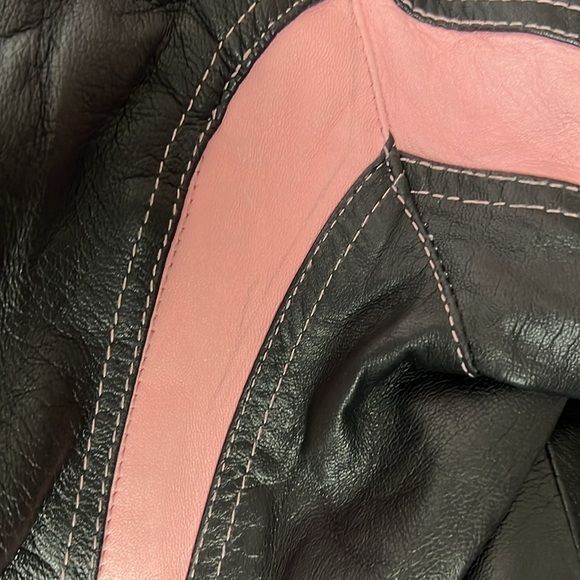 Zony Inc Leather Motorcycle Jacket Black With Pink Racing Stripes Medium - Picture 16 of 16